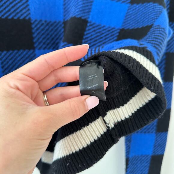Rag & Bone Gabby Wool Buffalo Check V-Neck Pullover Sweater Blue/Black S - Picture 9 of 10